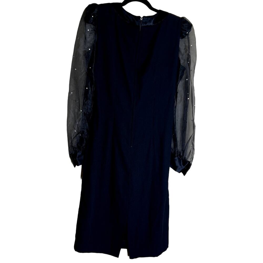 Vintage Michael Marcella Black Party Dress Sheer Beaded Sleeves 14 - Picture 3 of 13